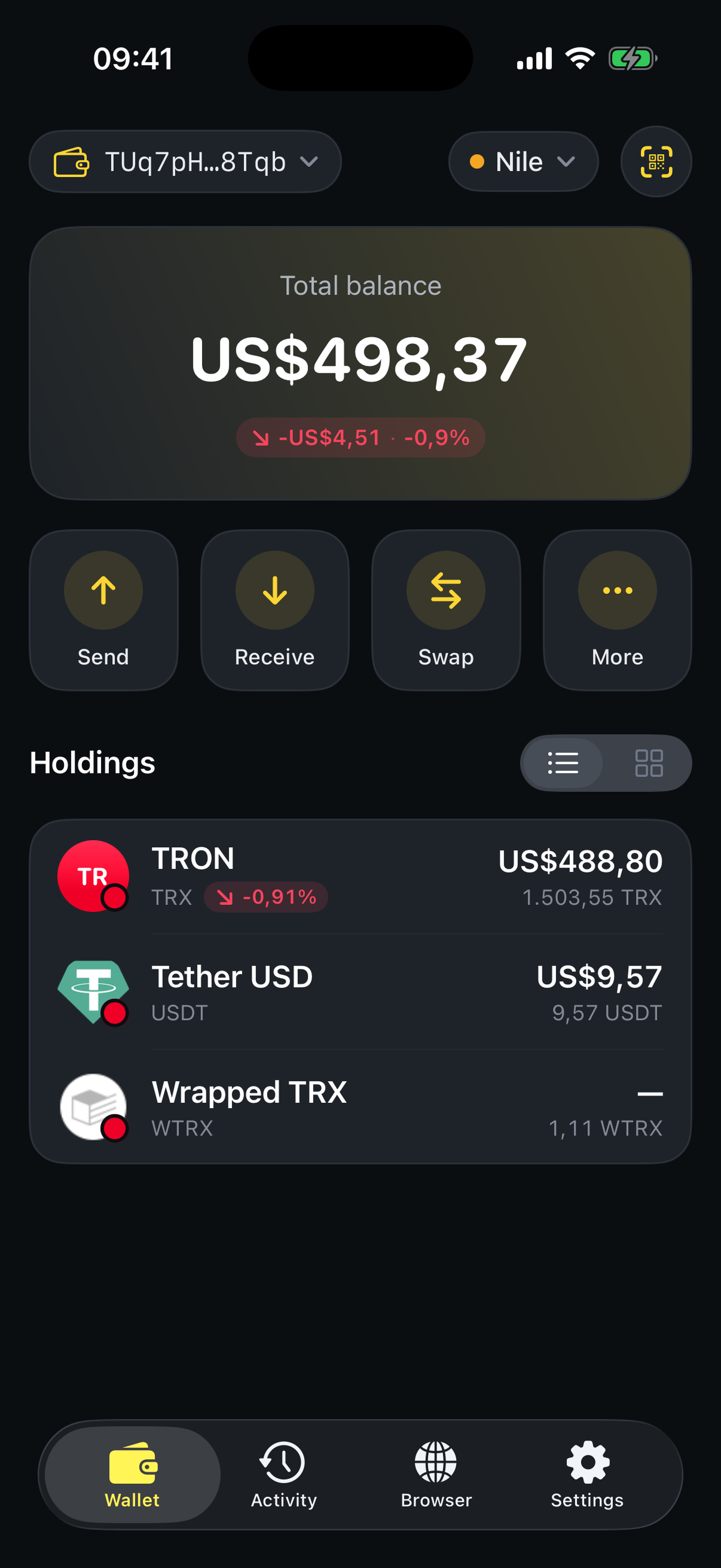 SaveWallet home screen